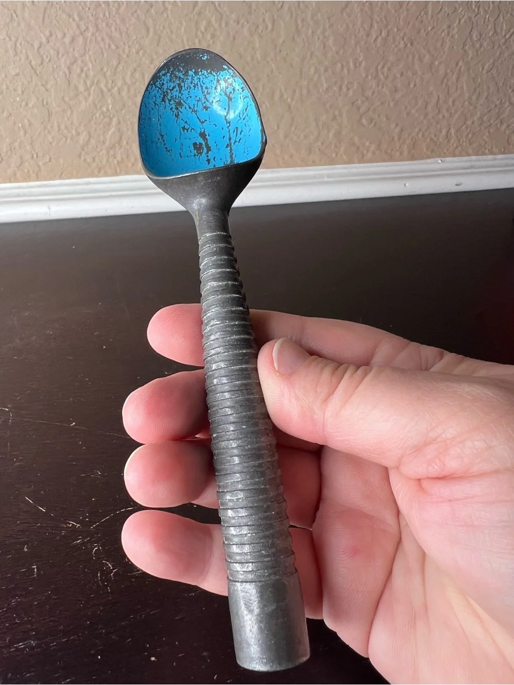 Vintage 1950s Robin’s Egg Blue Aluminum Monobody Ice Cream Scoop, Kitchenalia